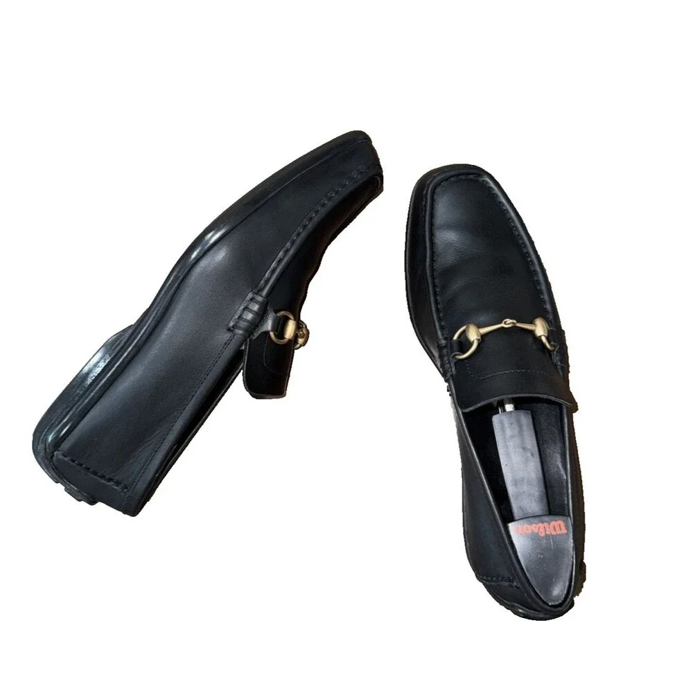 Gucci Jordaan Loafer Horsebit Driver Black Leather Mens 11D Made Italy Authentic